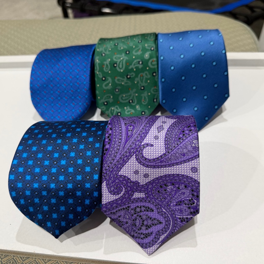 Dolcepunta Men's Full Tie Set - Blue, Green, Purple 100% silk made in Italy